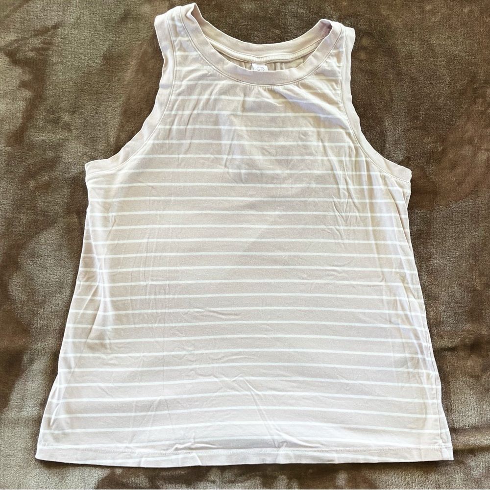 Stars Above Women’s Pink/ Beige and White Striped Sleeveless Tank Top Size M
